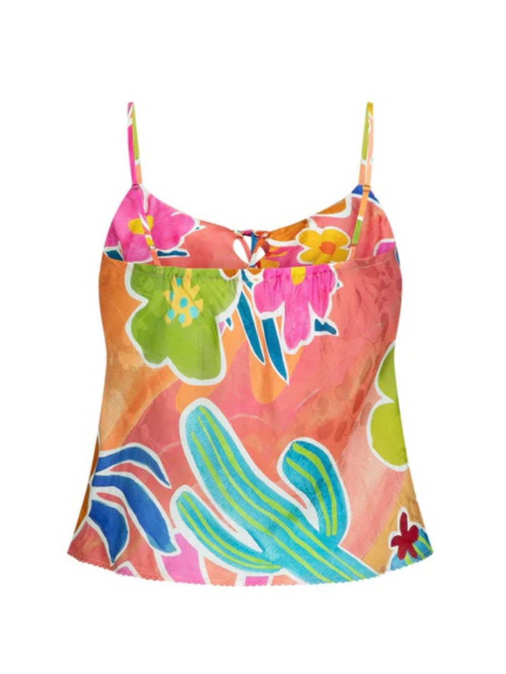 Spell | Margi Hour Bias Cami Small Paloma Floral Boho Lace Up Keyhole Top - Picture 4 of 10